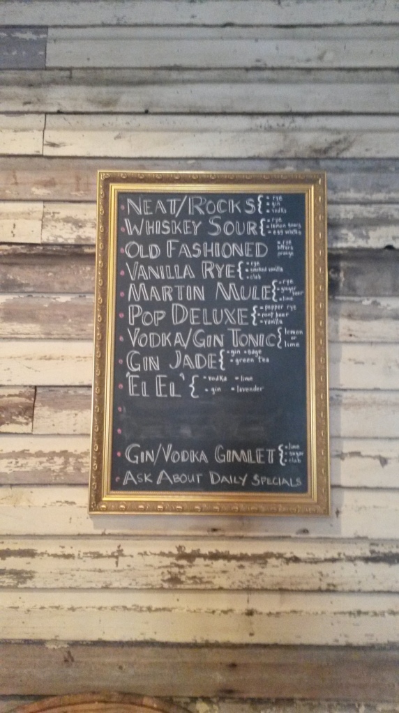 This is the drink list from Thistle Finch Distillery.