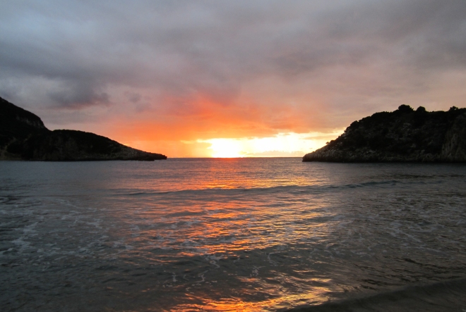 The sunset from Voidokilia Bay.